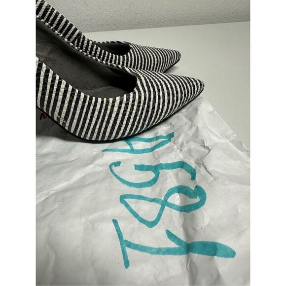 Seychelles Womens Black White Striped Leather Pointed Toe Heels Pumps Shoes 8 - Picture 9 of 10